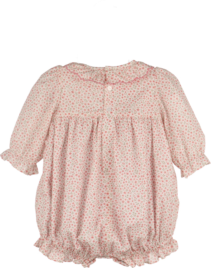 baby girl pink floral bubble with smocking