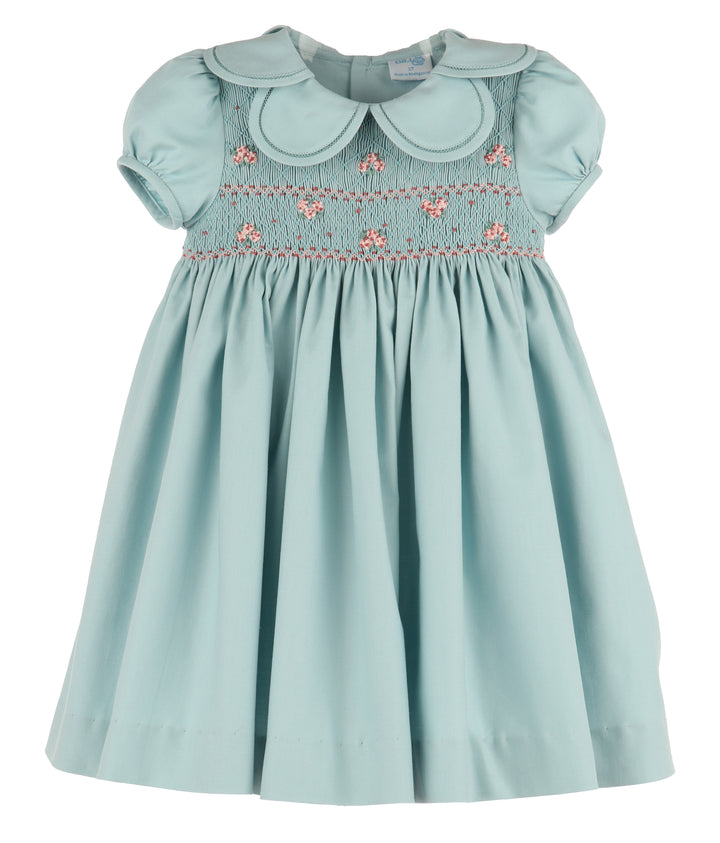 Luli & Me Girls Hydrangea Smocked Dress in Green