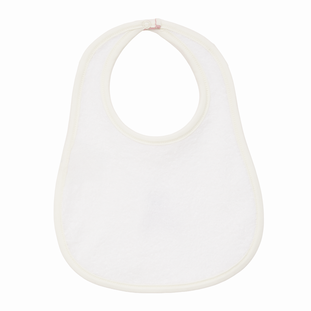 Baby Pima Cotton Bib with Pink Trim and Teddy Bear Applique