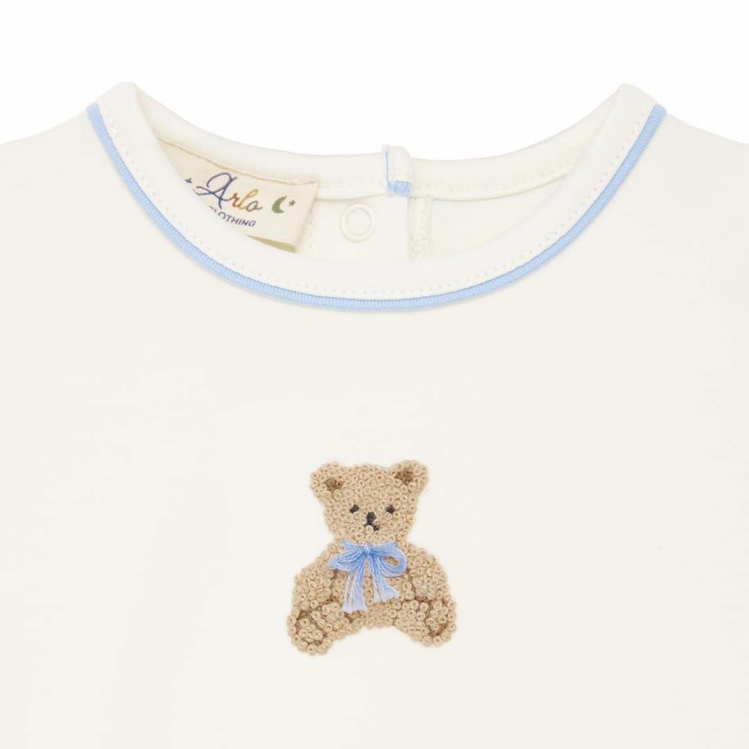 baby boy romper with teddy bear motif 