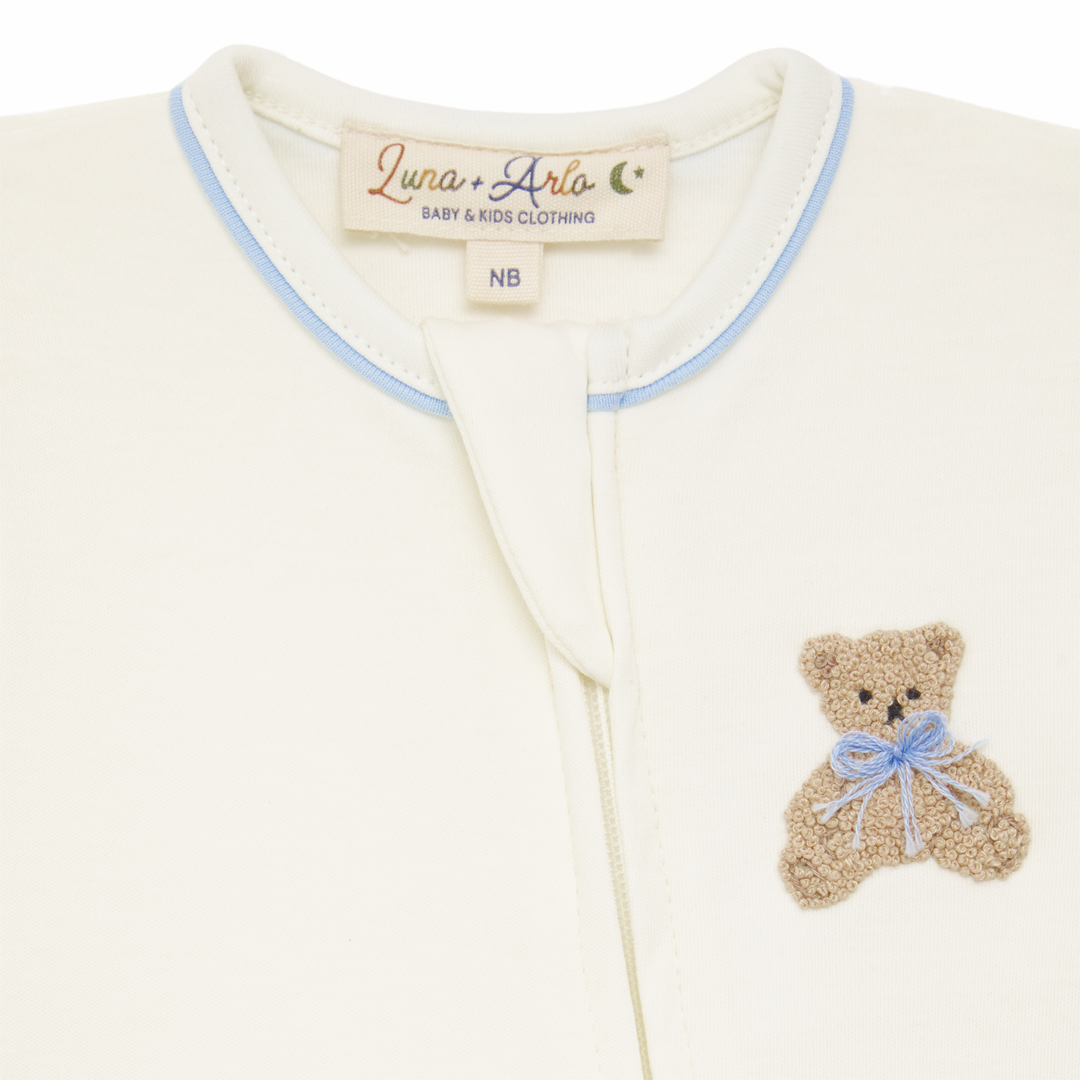 Newborn Pima Cotton Zip Footie with Teddy Bear Motif