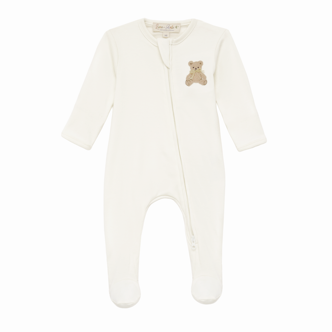 Ivory Baby Footie with Teddy Bear