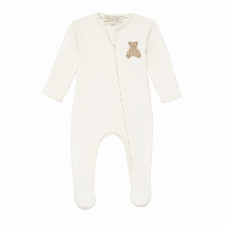 Ivory Baby Footie with Teddy Bear