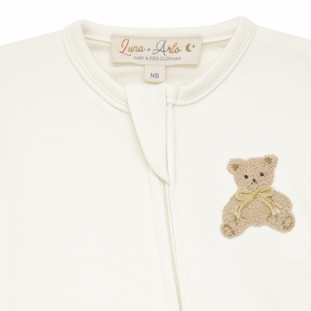 Ivory Baby Footie with Teddy Bear