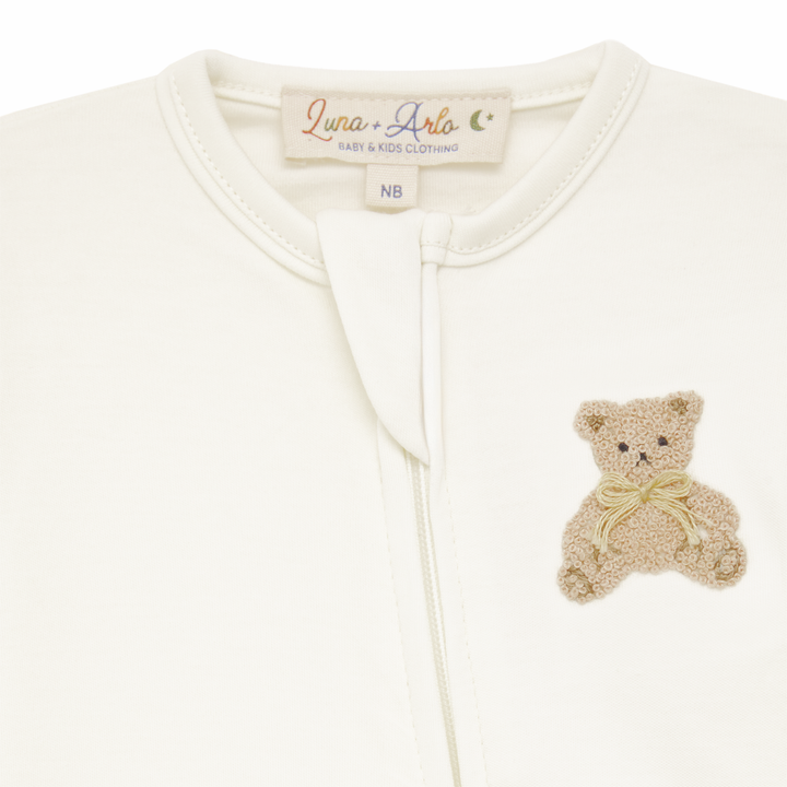 Ivory Baby Footie with Teddy Bear