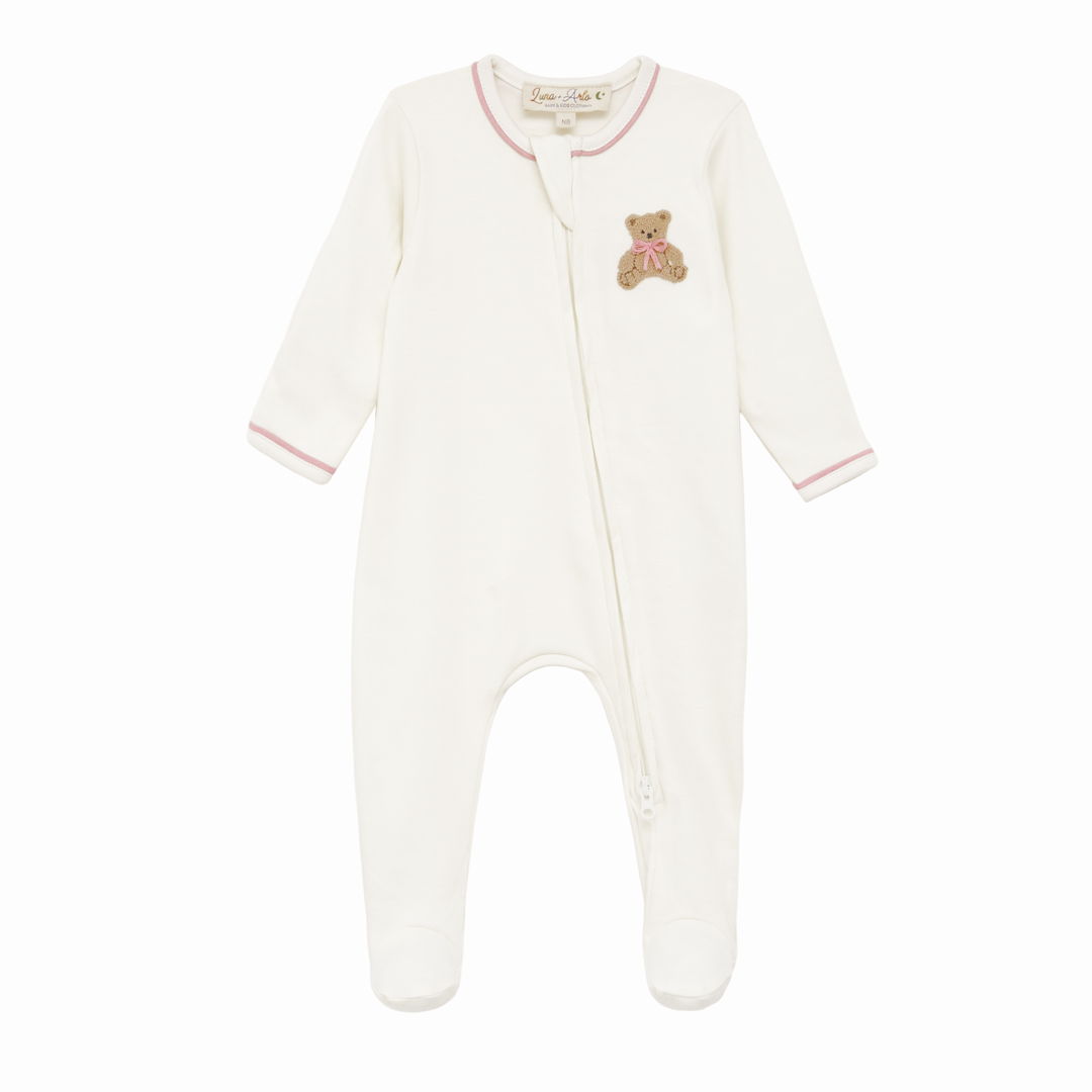 Baby Pima Cotton Footie with Teddy Bear Applique