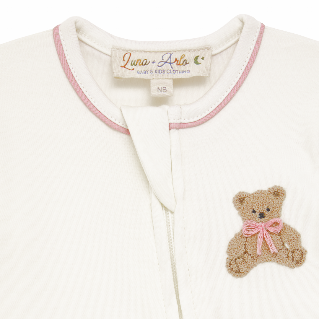 Baby Pima Cotton Footie with Teddy Bear Applique