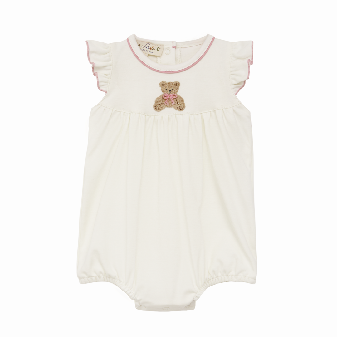Baby Girl Romper with Teddy Bear Applique