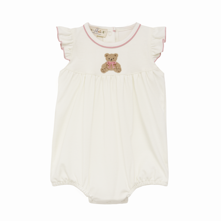 Baby Girl Romper with Teddy Bear Applique