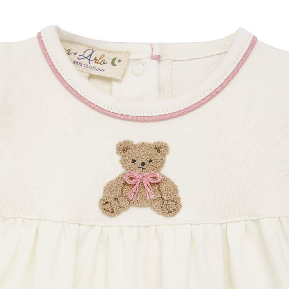Baby Girl Romper with Teddy Bear Applique