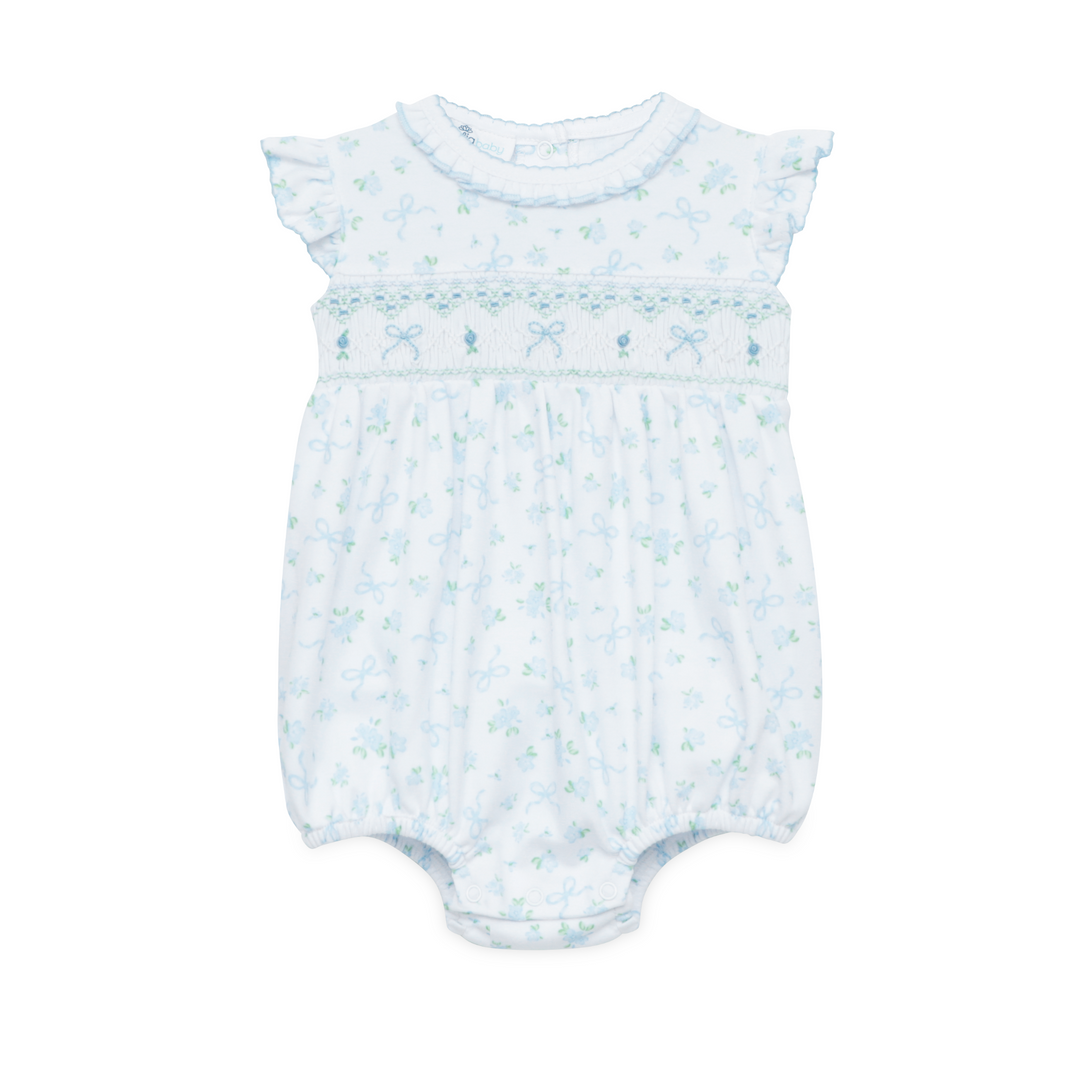 Baby romper with floral pattern on a white background