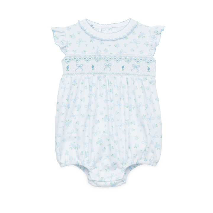 Baby romper with floral pattern on a white background