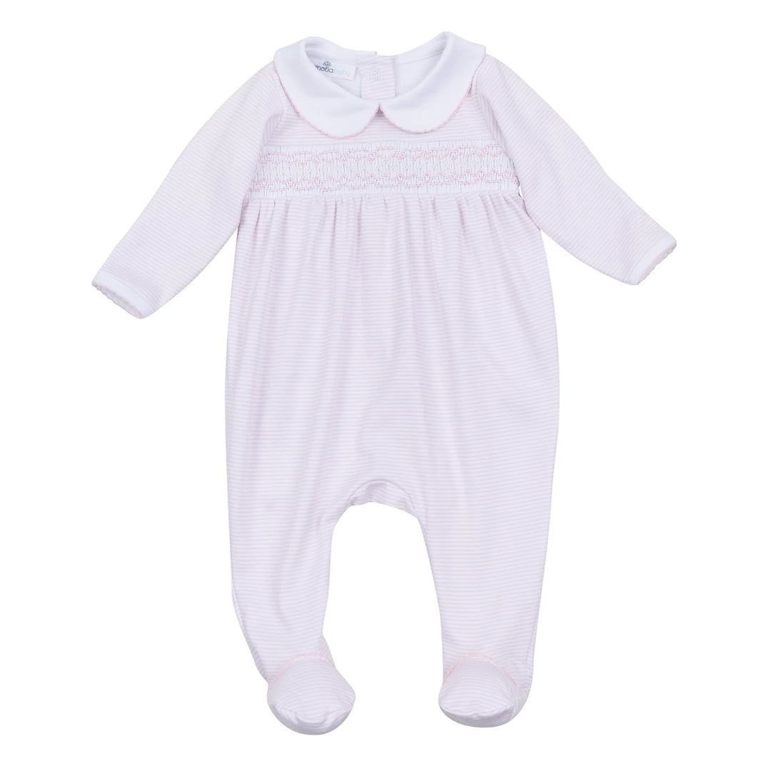 Baby Girl Footie Pink with Smocked Detail