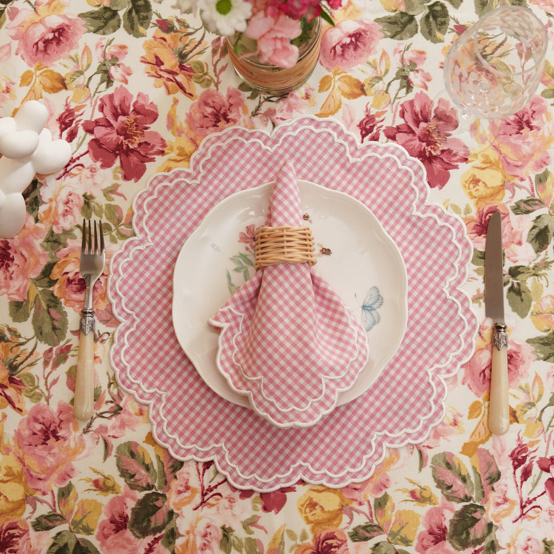 Magnolia Gingham Pink and White Placemat and Napkin Set
