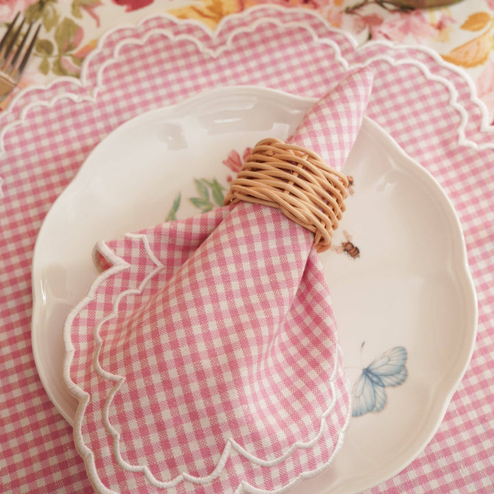 Magnolia Gingham Pink and White Placemat and Napkin Set