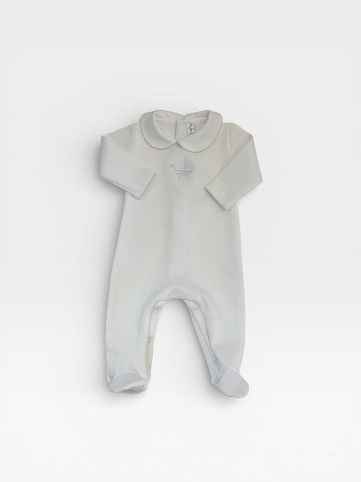 Mi Lucero Pima Cotton Embroidered Pram Footie Blue