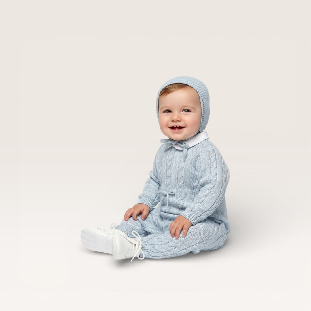 Mi Lucero Blue Cable Knit Romper