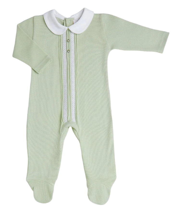 Heirloom Knit Pima Cotton Romper Double Lace Trim  - Soft Sage
