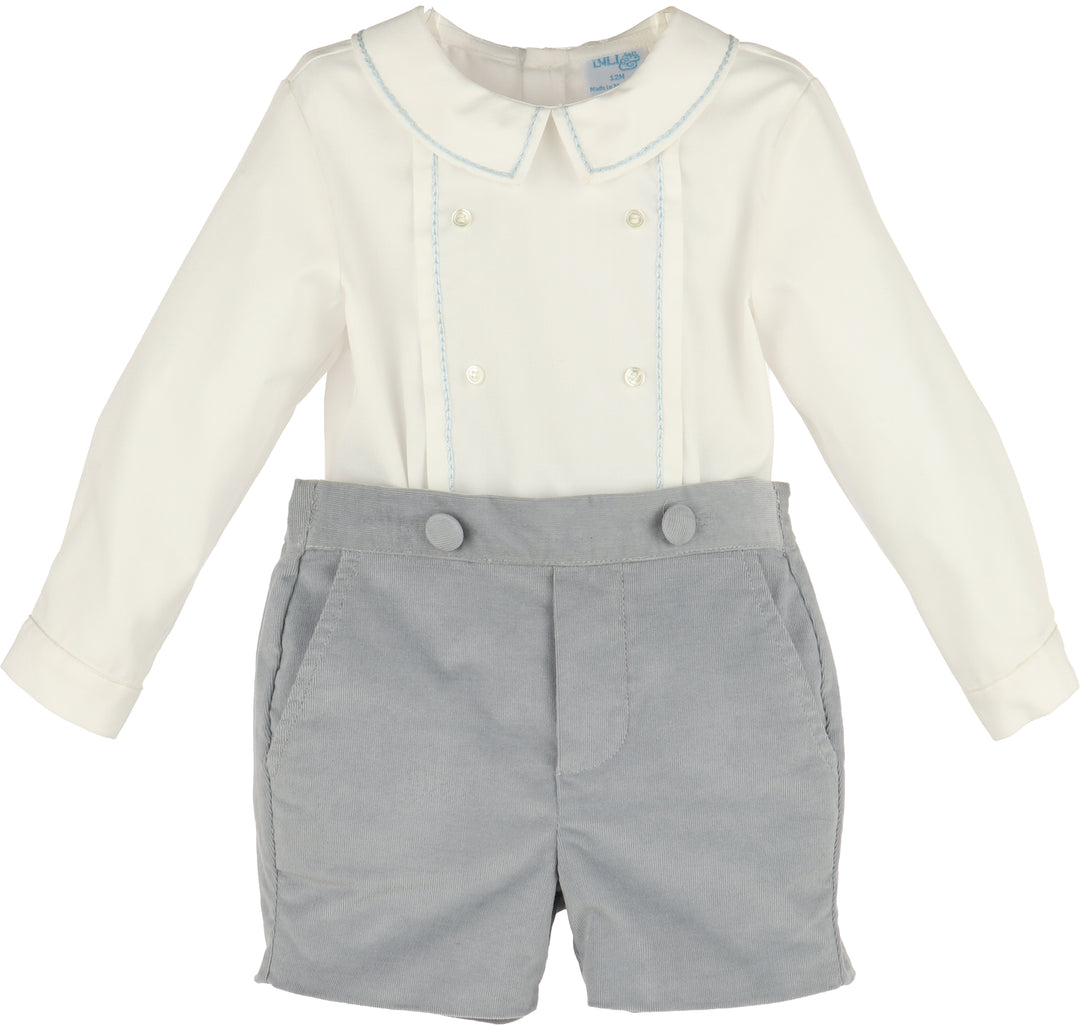 Toddler Boy Classic Outfit with Peter Pan Collar and Corduroy Shorts