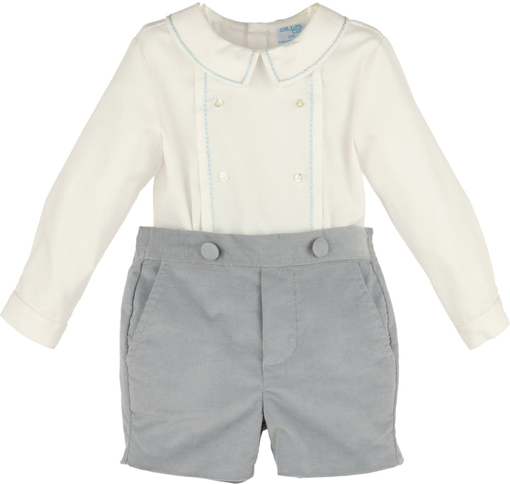 Toddler Boy Classic Outfit with Peter Pan Collar and Corduroy Shorts