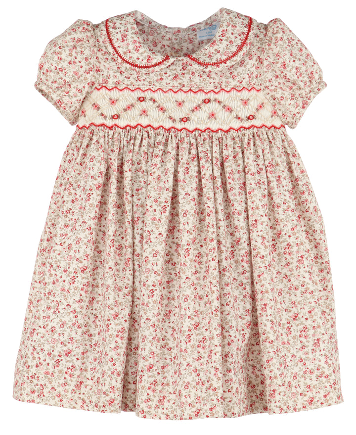 Luli & Me Red Mulberry Floral Smocked Dress