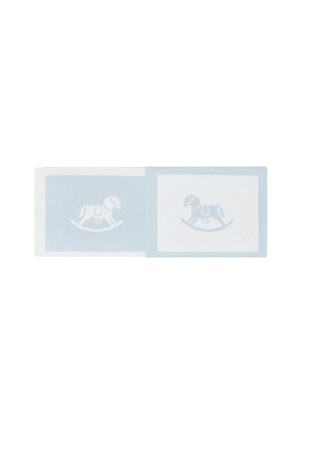 Nellapima Blue and White Rocking Horse Knit Blanket