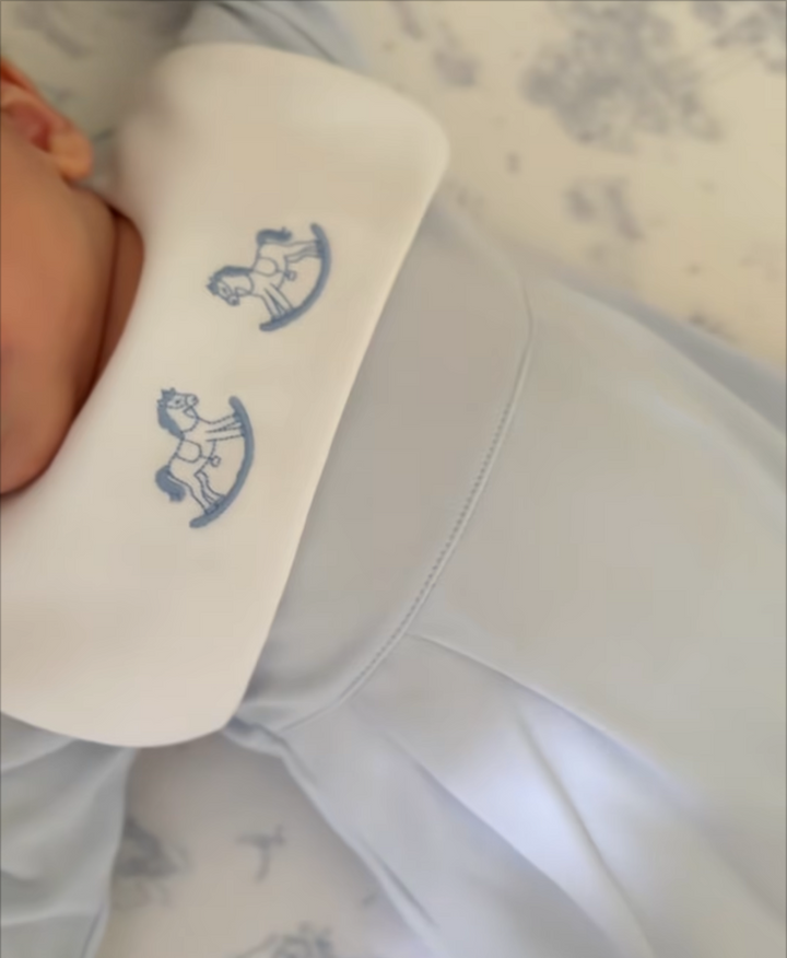 Nellapima Blue Embroidered Rocking Horse Pima Cotton Footie