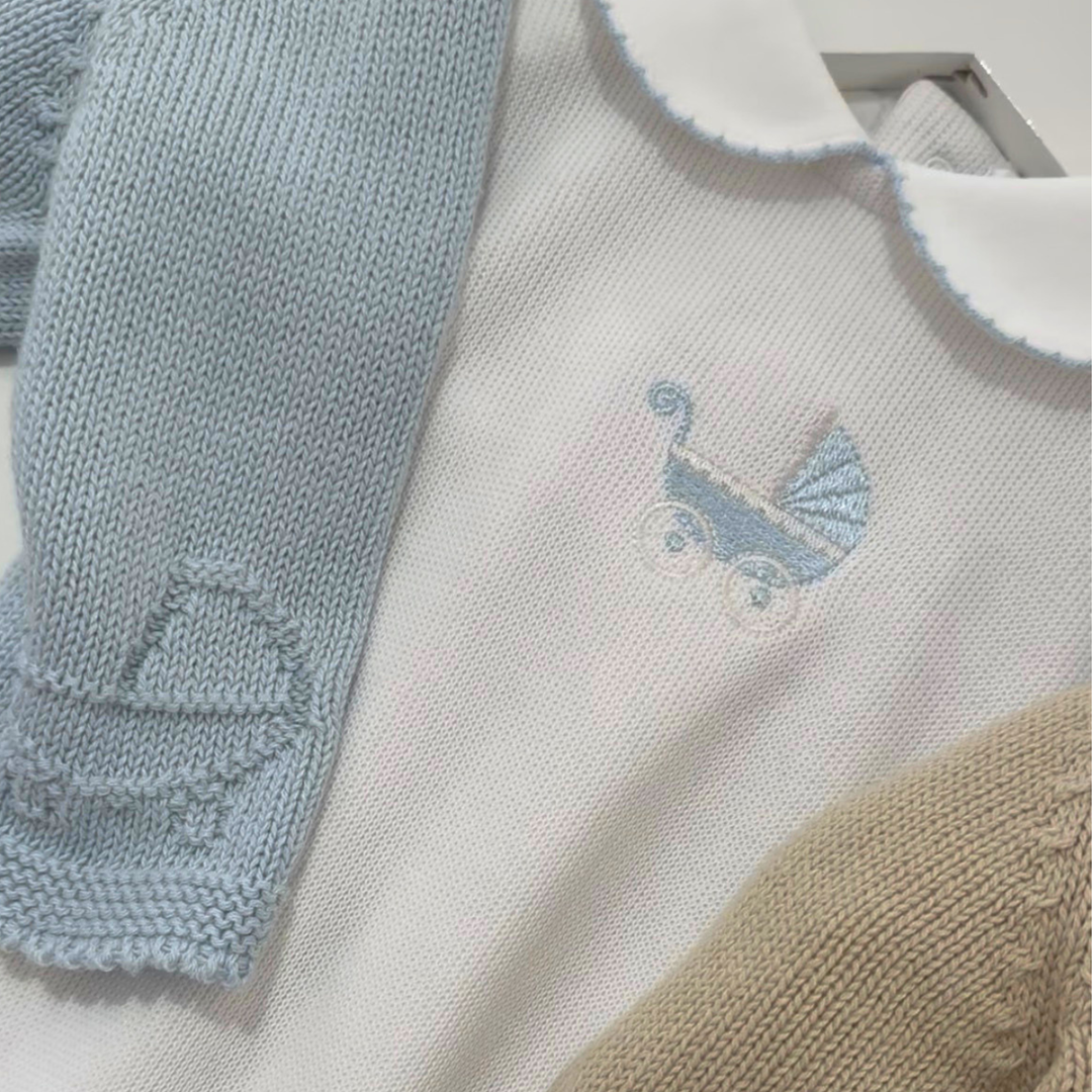Mi Lucero Pima Cotton Embroidered Pram Footie Blue
