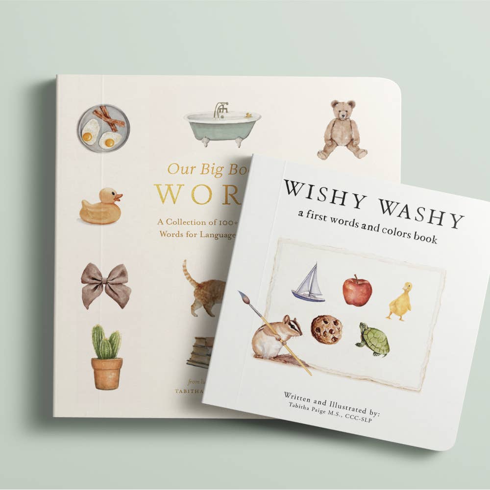 Two children's books on a light green background