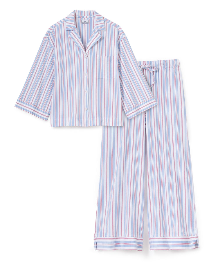 Women's Olivia Wide Leg Pajama Set in Vintage French Stripes