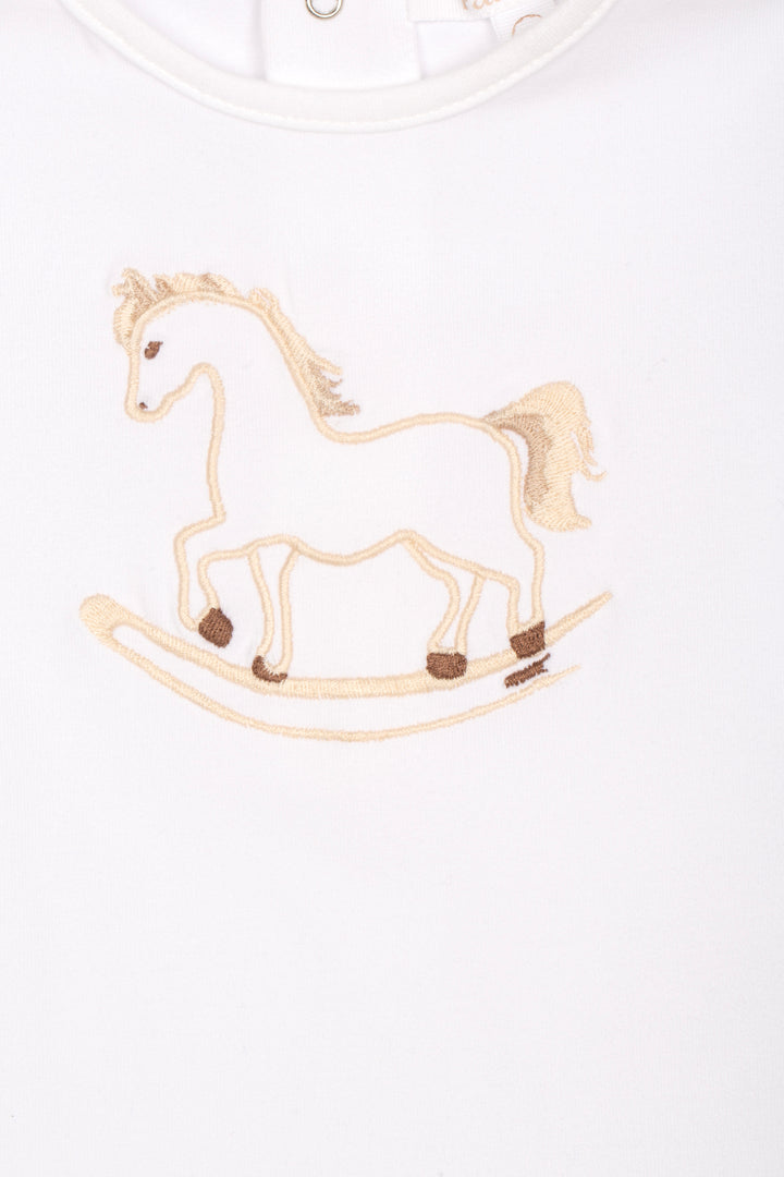 Boys T-shirt with rocking horse toy on a white background