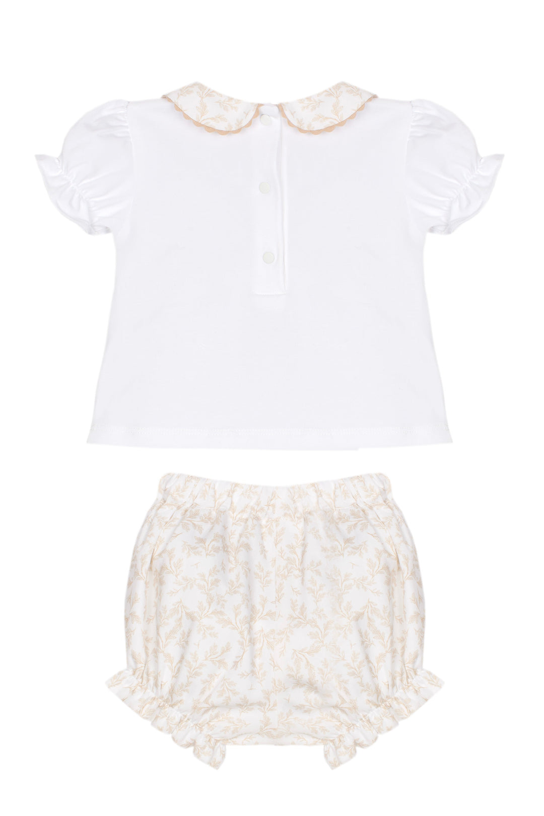 White blouse with lace collar and matching bloomers on a white background