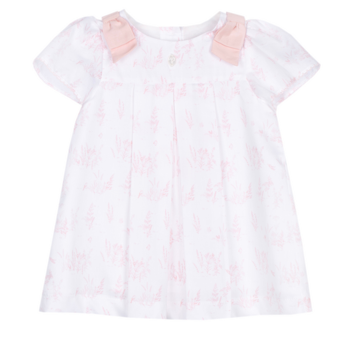 White and Pink Toile Printed Baby Dress