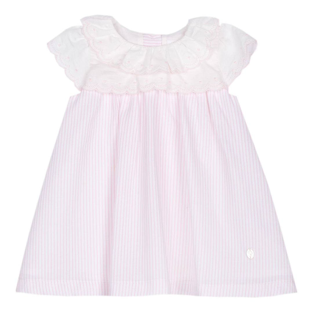 White dress with pink stripes on a white background