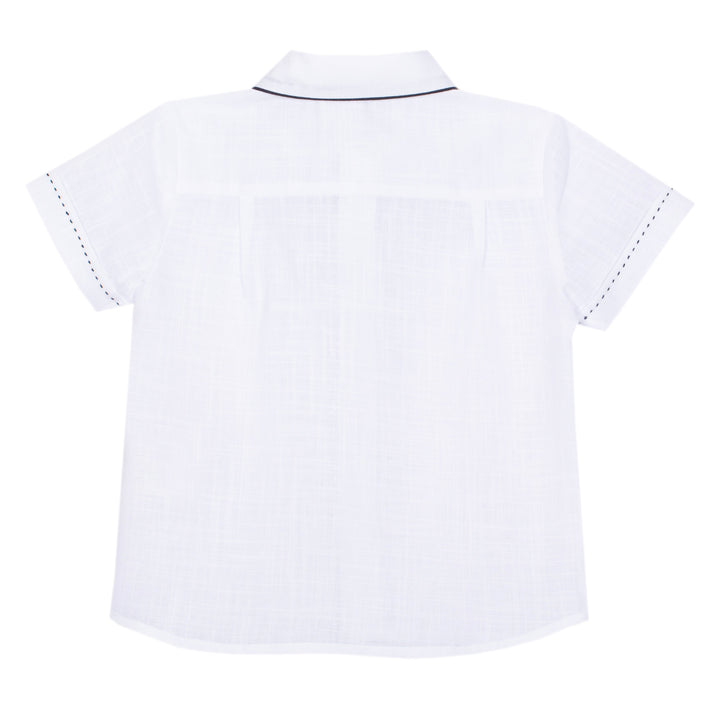 White shirt with black trim on a white background