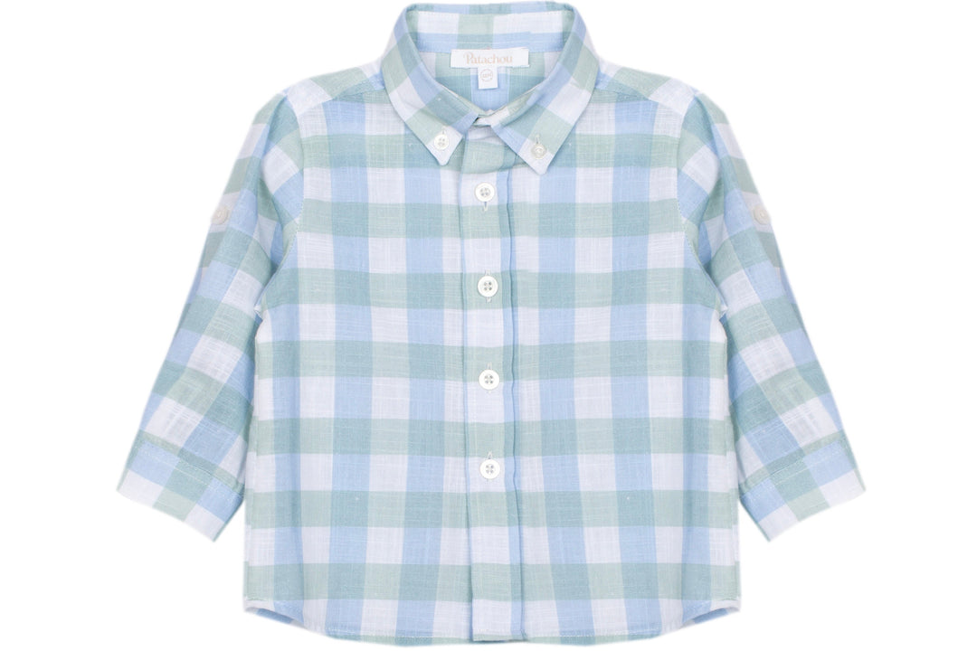 Blue and white checkered shirt on a white background