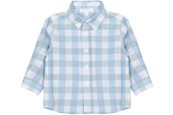 Blue and white checkered shirt on a white background