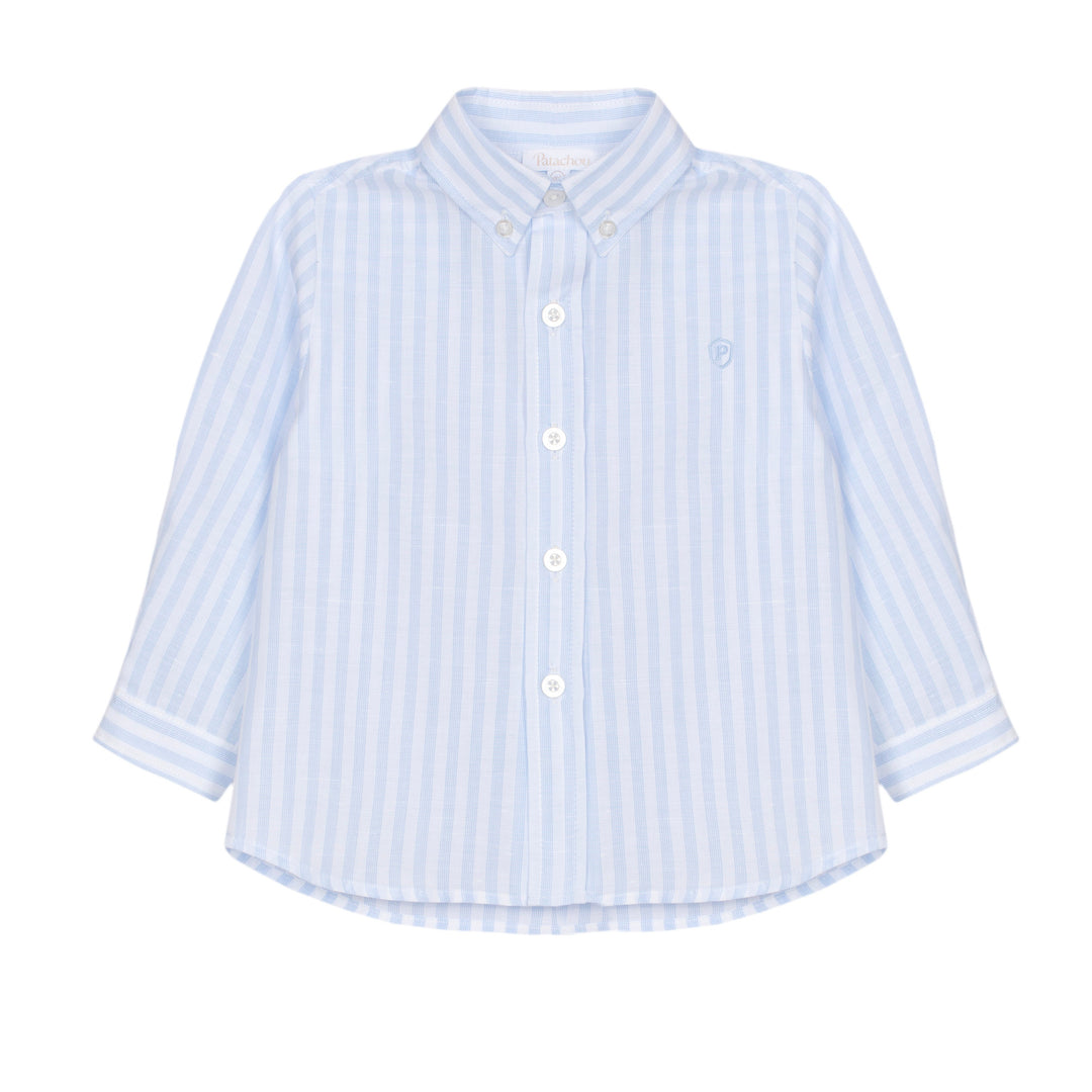 Light blue and white striped shirt on a white background