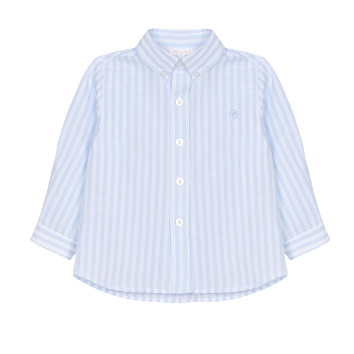 Light blue and white striped shirt on a white background