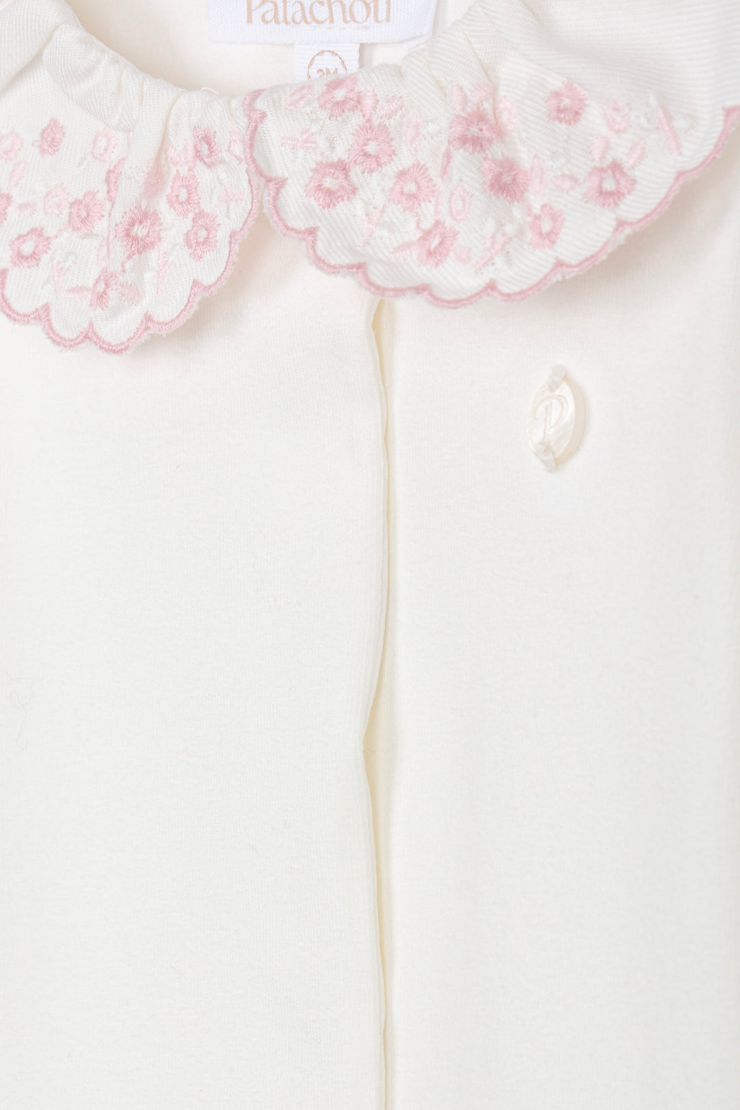 Patachou Baby Girl White and Pink Scalloped Embroidered Floral Collar Bodysuit