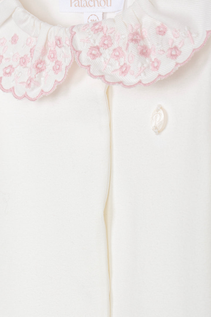 Patachou Baby Girl White and Pink Scalloped Embroidered Floral Collar Bodysuit
