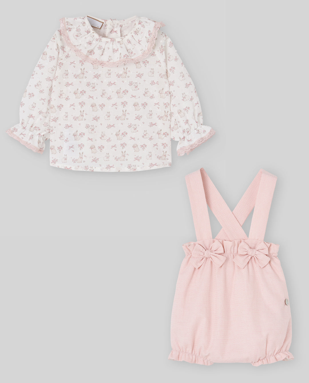 Paz Rodriguez Powder Pink Bunny Blouse & Suspender Bloomer Set