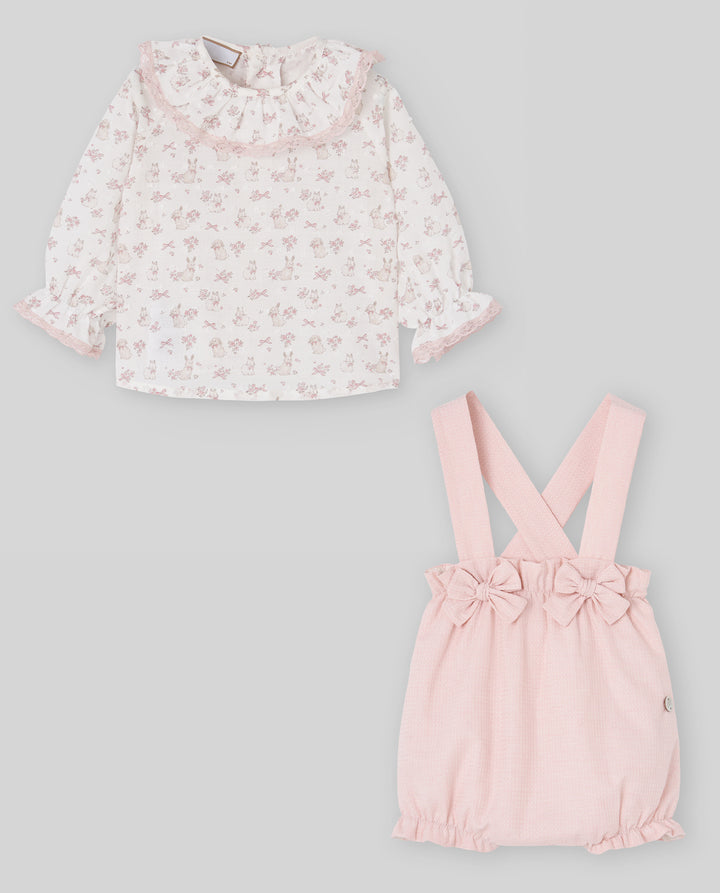 Paz Rodriguez Powder Pink Bunny Blouse & Suspender Bloomer Set