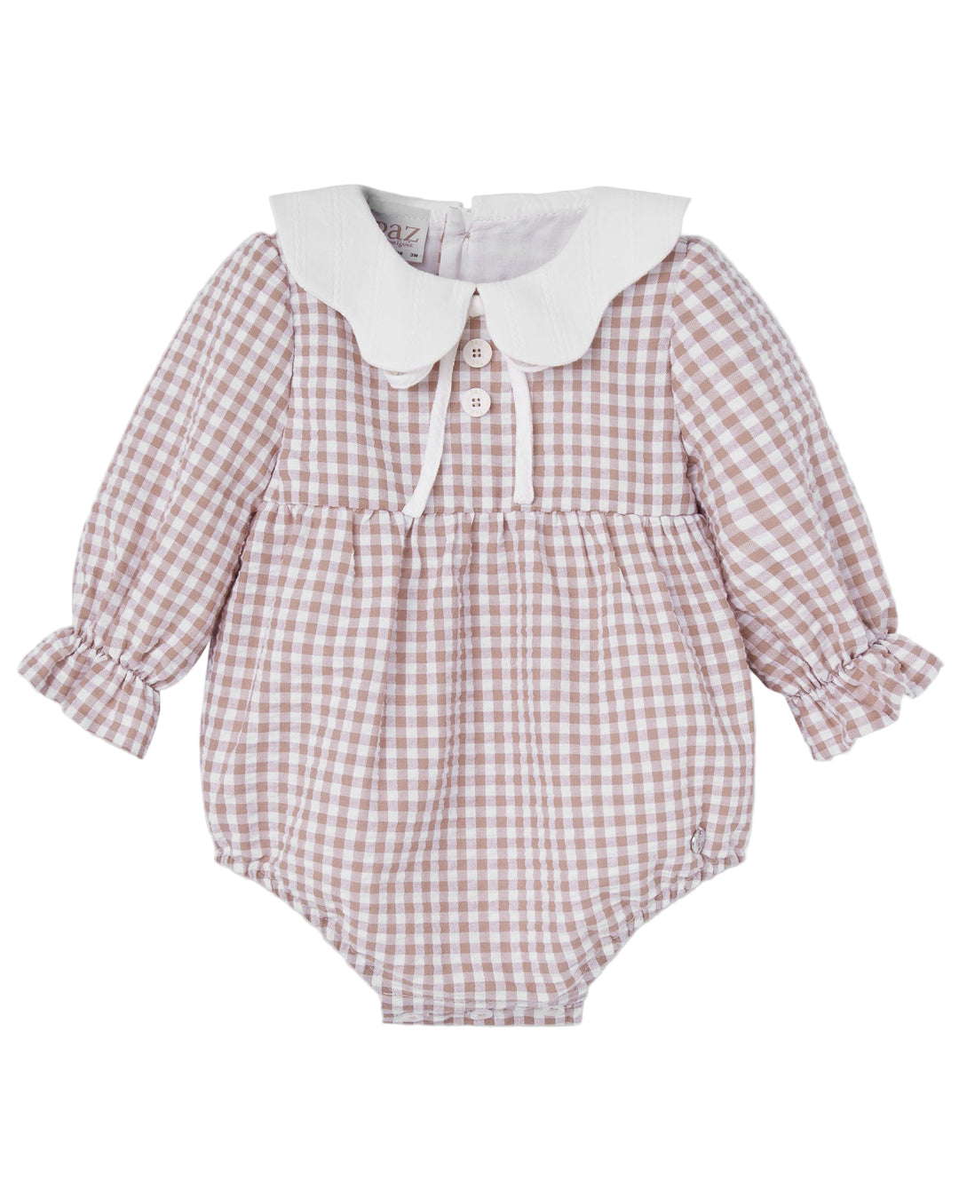 baby girl neutral gingham print bubble