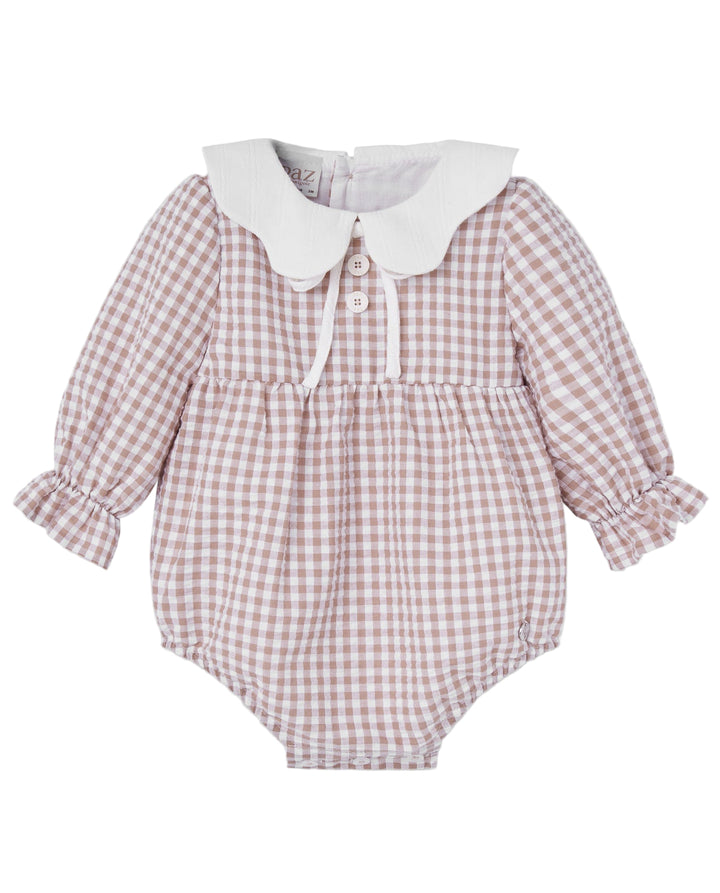 baby girl neutral gingham print bubble