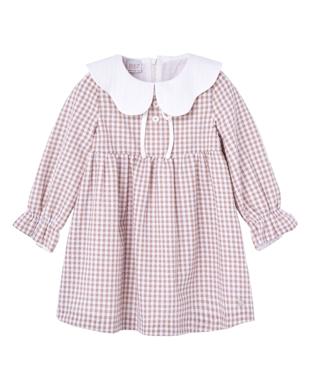 Girls Gingham Print Dress with Scalloped Bib Collar