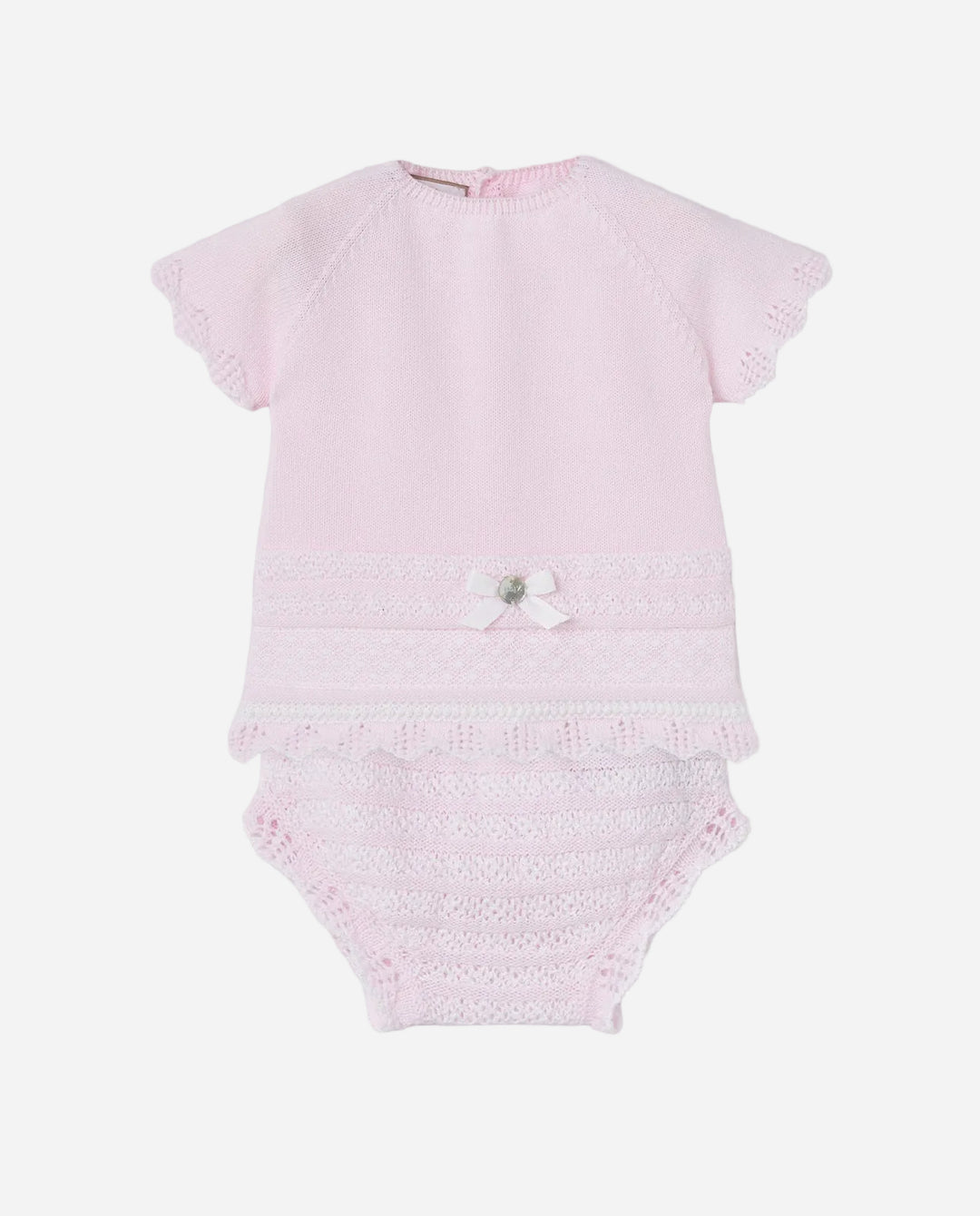 Pink baby Knit Set on a gray background
