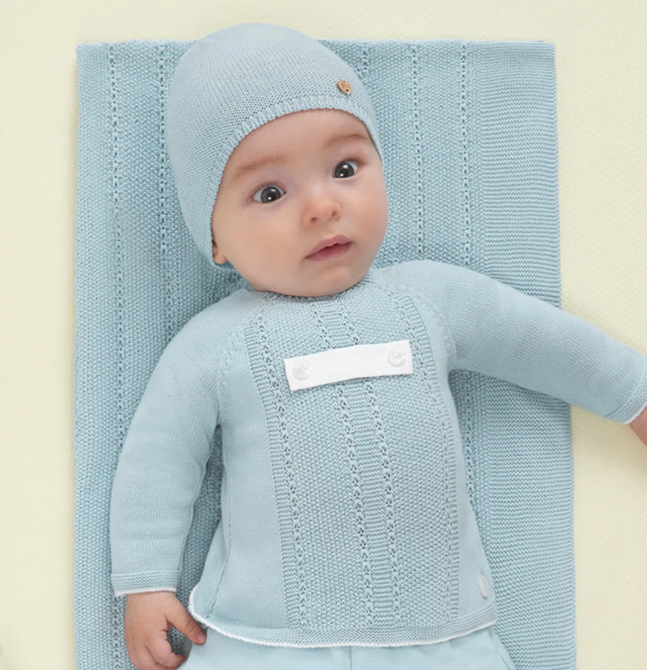 Paz Rodriguez Newborn Knit Set in Breeze Blue