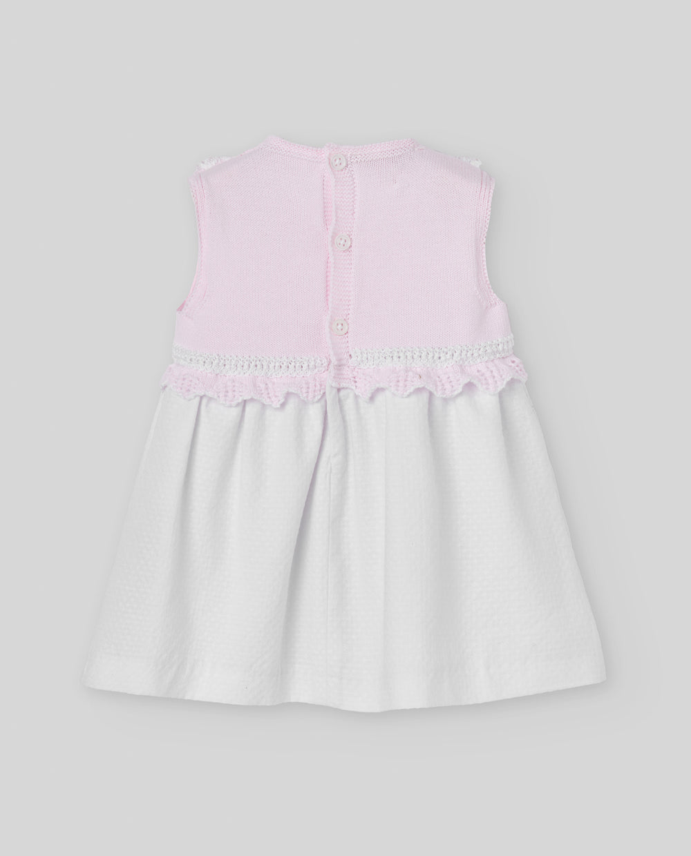 Back view of baby Light Pink and White Dress