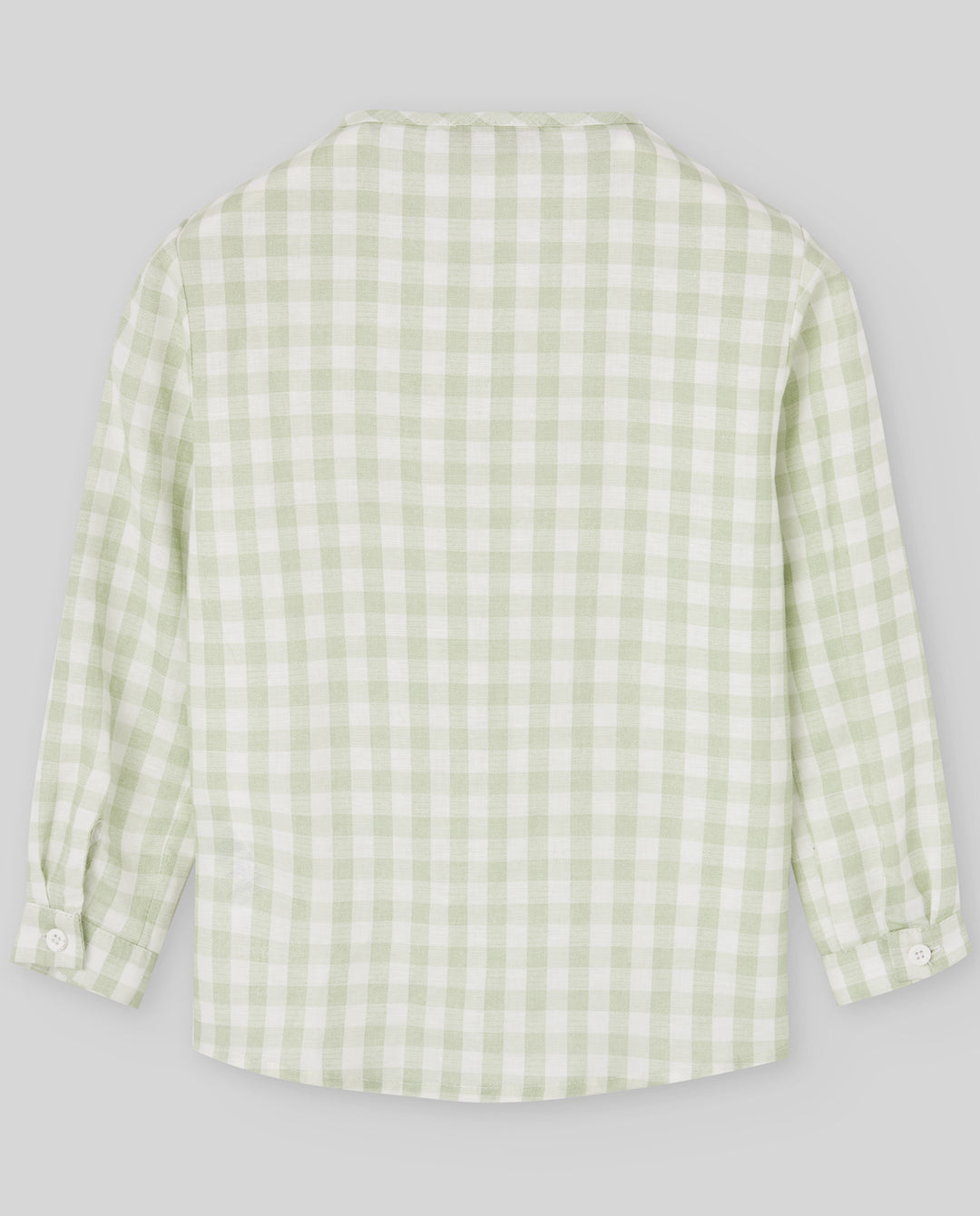 Green and white checkered shirt on a gray background